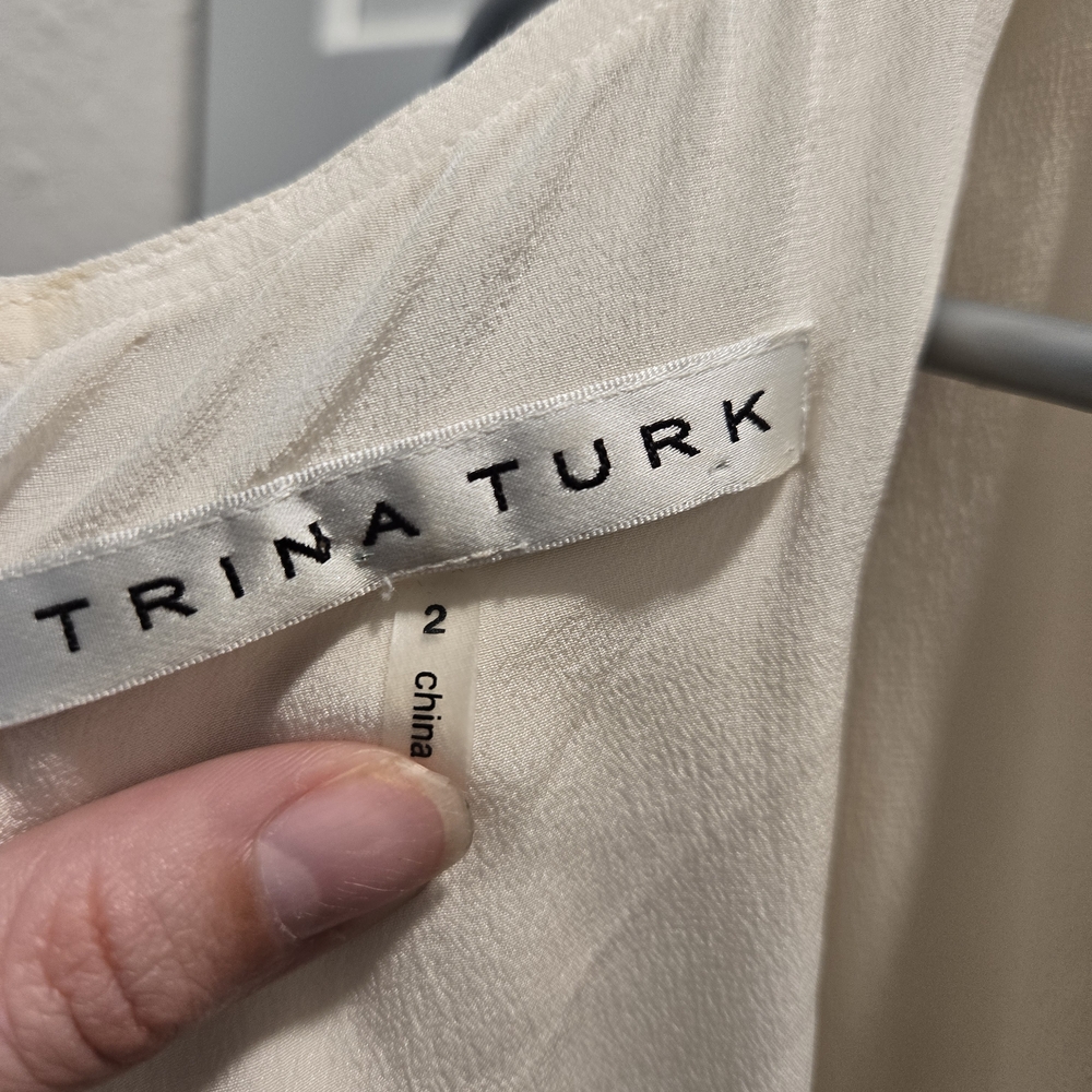 Trina Turk Cream and Black Midi Dress with Floral Accents - Picture 4 of 9